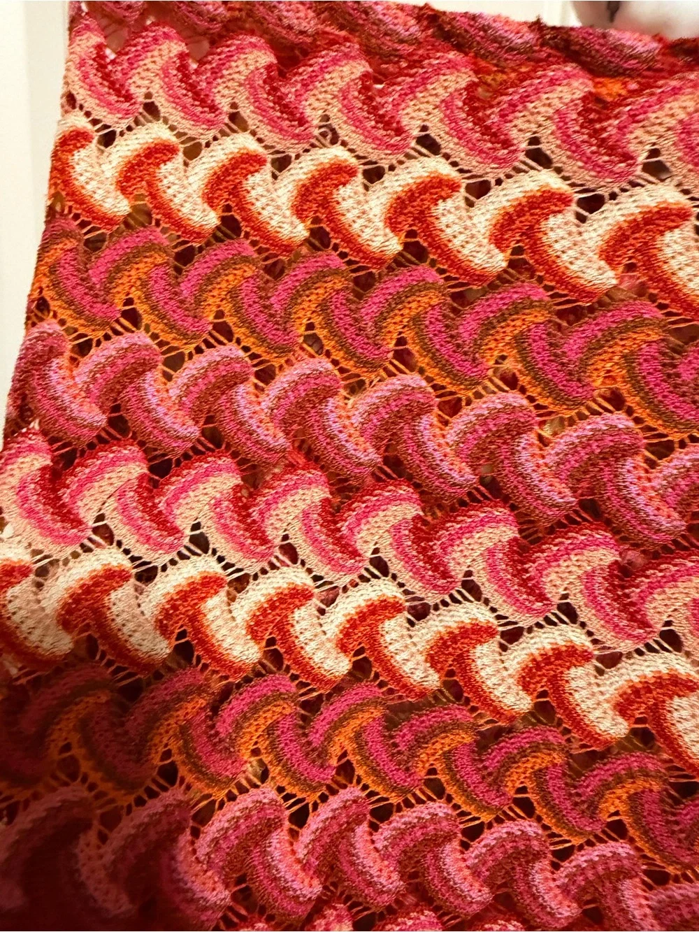 Misguided Crocheted shades of Red, Pink & Yellow Open-Knit Sweater